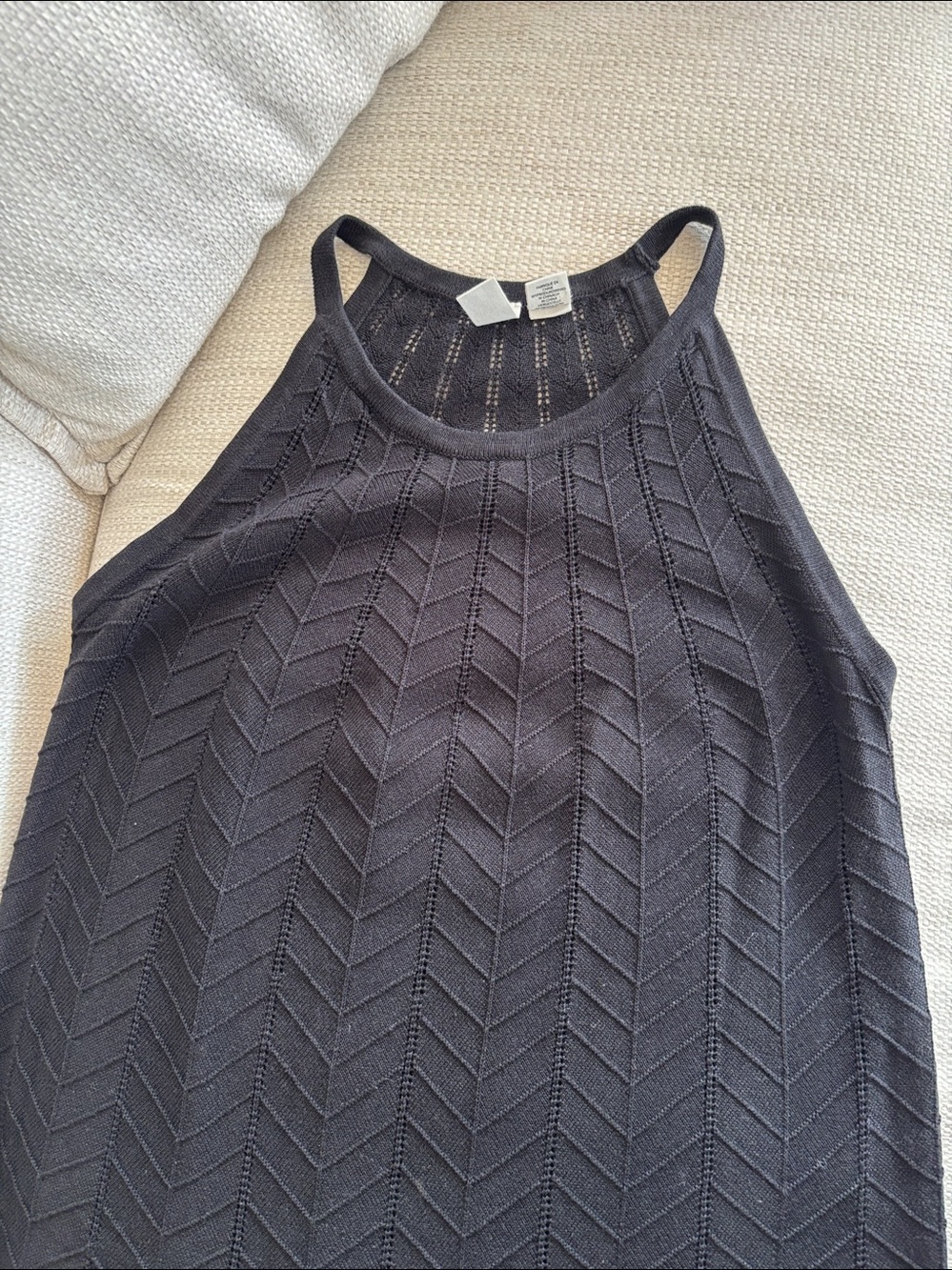 NWOT Joie Black Knit Tank Dress Coverup Chevron Texture Scallop Hem Size M - Picture 5 of 7